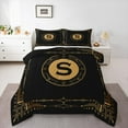 thumbnail image 1 of Manfei Letter S Monogrammed Bedding Comforter Set,Retro Boho Geometric Twin Comforter Sets,Gold Black Bedding Set For Child,Microfiber Room Decorative Reversible,2pcs, 1 of 8