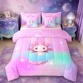 thumbnail image 1 of Manfei Letter U Monogrammed 7-Piece Bedding Comforter Set,Cute Cartoon Axolotl King Bedding Sets,Pink Blue Bed Sheets For Child,Microfiber Room Decorative Reversible, 1 of 8