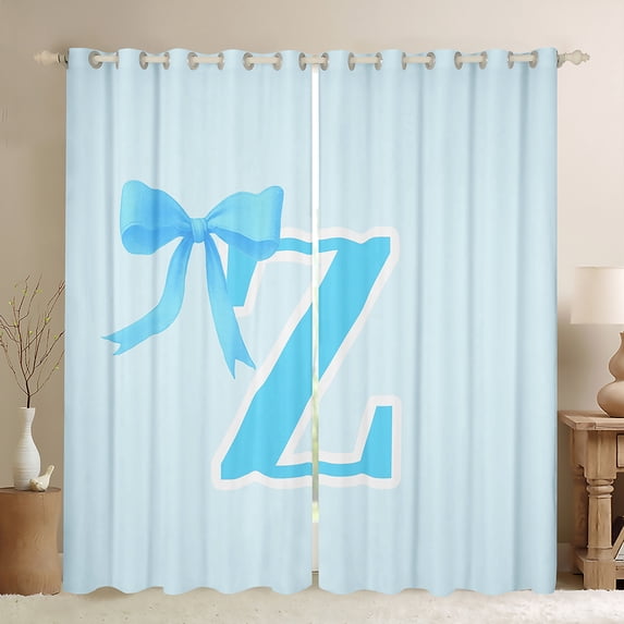 Manfei Letter Z Monogrammed Curtains Pack of 2 (42x84 Each),Cute Cartoon Bowtie Curtains Blackout,Blue Bow Tie Bedroom Curtains For Girls Kids,Microfiber Room Decorative