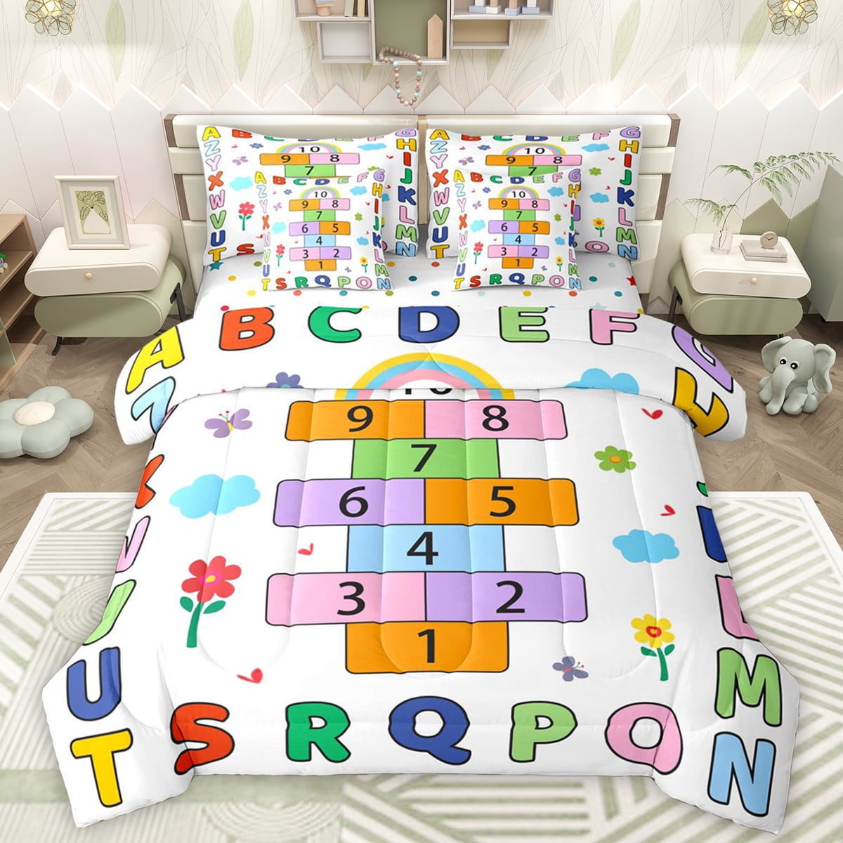 Numbers Bedding Manfei Letters Number Theme 7pcs Bedding Comforter Set,Alphabet Game ...