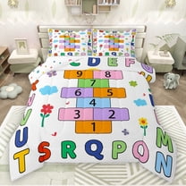 Manfei Letters Number Theme Bedding Comforter Set,Alphabet Game Twin Comforter Sets,Cute Flower Floral Bedding Set For Teens,Breathable Home Decor Reversible,2 Pieces