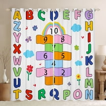 Manfei Letters Number Theme Black Out Curtains,Alphabet Game Curtains Pack of 2 (42x63 Each),Cute Flower Floral Bedroom Curtains For Teens,Breathable Home Decor