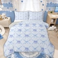 thumbnail image 1 of Manfei Light Blue Ballet Shoes Bow Print Queen Comforter Set for Girls, Cartoon Ribbon Bows Bedding Comforter Set, Grey Reversible, 3pcs, 1 of 6