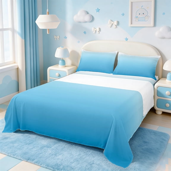 Manfei Light Blue Bed Sheets Twin,Silver Ombre Bedding Sets Twin Size,Modern Aesthetic Art Sheet Set Twin,Breathable Room Decoration,3pcs