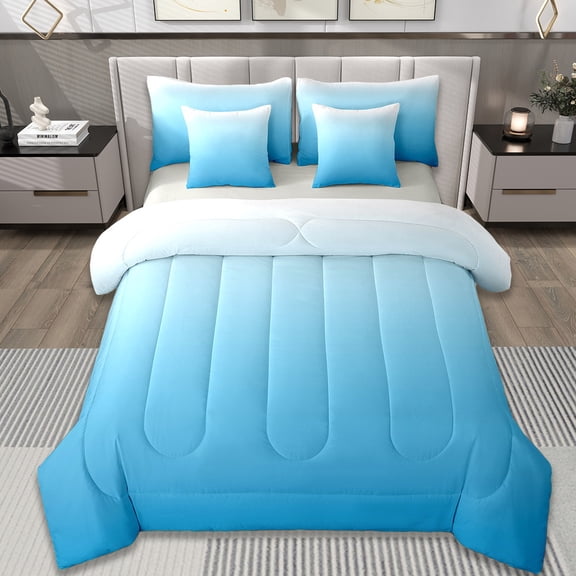 Manfei Light Blue Bedding Twin Size,Silver Ombre Comforter Sets with Sheets,Modern Aesthetic Art Bedding Sets Twin Size,Breathable Room Decoration Reversible,7pcs