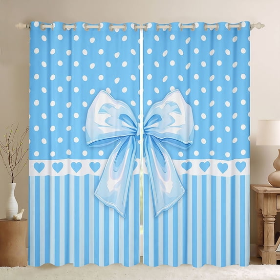 Manfei Light Blue Bow Black Out Curtains for Boys Girls, Princess Polka Dot Curtains Pack of 2 (42x63 Each)