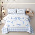 thumbnail image 1 of Manfei Light Blue Bows Checkered Print Bed Spread Queen for Girls, Cute Ribbon Bows Queen Coverlet Set, 1 of 7