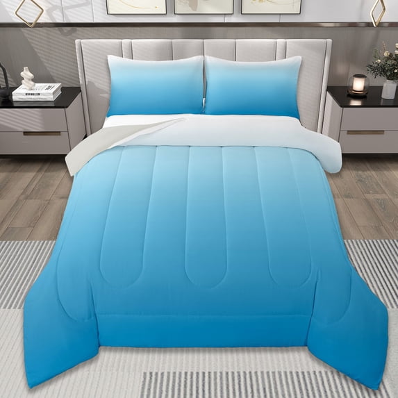 Manfei Light Blue Comforter Sets Twin Size,Silver Ombre Comforters & Duvets,Modern Aesthetic Art Bedding Twin Comforter Set,Breathable Room Decoration Reversible,2-Piece