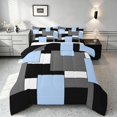 thumbnail image 1 of Manfei Light Blue Gray Square Full Size Comforter Sets, Minimalism Geometric Grid Bedding Comforter Set, Black Reversible 3-Piece, 1 Comforter and 2 Pillowcases, 1 of 6