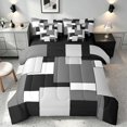 thumbnail image 1 of Manfei Light Gray Square Twin Bedding, Minimalism Geometric Grid Bedding Comforter Set, Black Reversible 7-Piece, 1 of 6