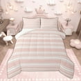 thumbnail image 1 of Manfei Light Pink White Full Size Comforter Sets, Geometric Stripe Bedding Comforter Set, Modern Minimalsit Bedding Sets, Microfiber Bedroom Decor Reversible 3-Piece, 1 of 8