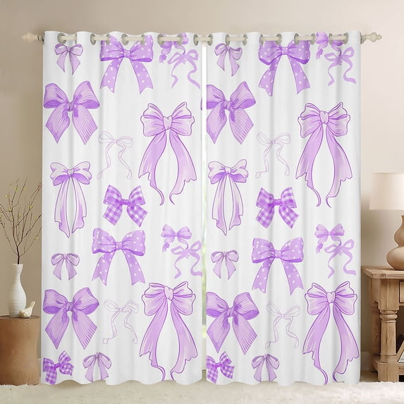 Manfei Light Purple Bow Black Out Curtains For Girls,Preppy Bowknot Print Curtains Pack of 2 (42x63 Each) For Kids