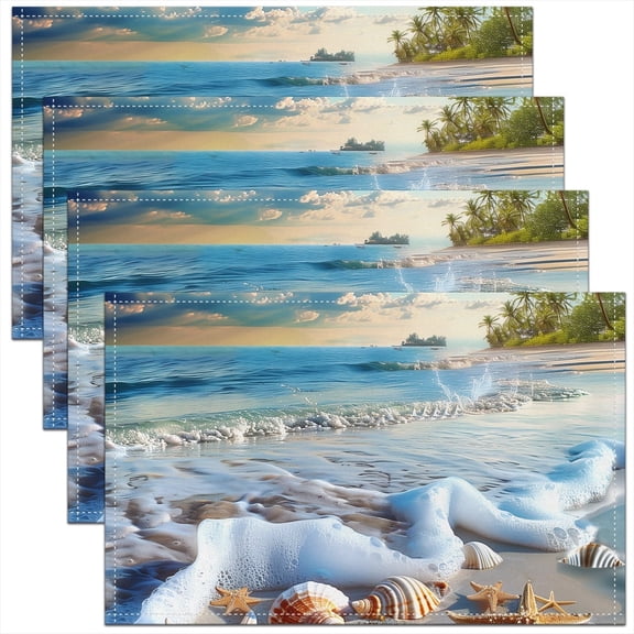 Manfei Dreamy Starfish Teens Placemats Set of 4, Dreamy Ocean Seashell Place Mats Set of 4 for in Door Dinning, Romantic Beach Coastal Table Place Mats for in Door Dining, Table Mats Decor