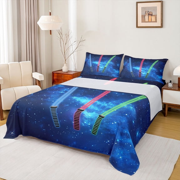Manfei Lightsaber Full Size Sheets,Teens Colorful Neon Bed Sheets,Red Green Blue Sheet Sets For Boys Kids,Microfiber Bedroom Decor,4 Pieces