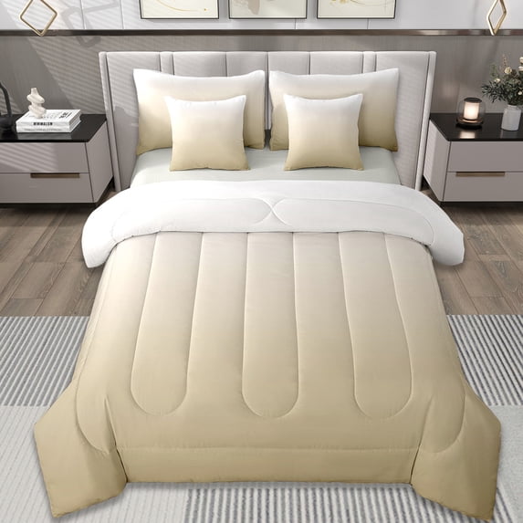 Manfei Lightyellow Bedding Sets Twin Size,Modern Minimalist Art Comforter Sets with Sheets,Minimalism Artwork Bed in a Bag Twin Size,Lightweight Bedroom Decor Reversible,7-Piece