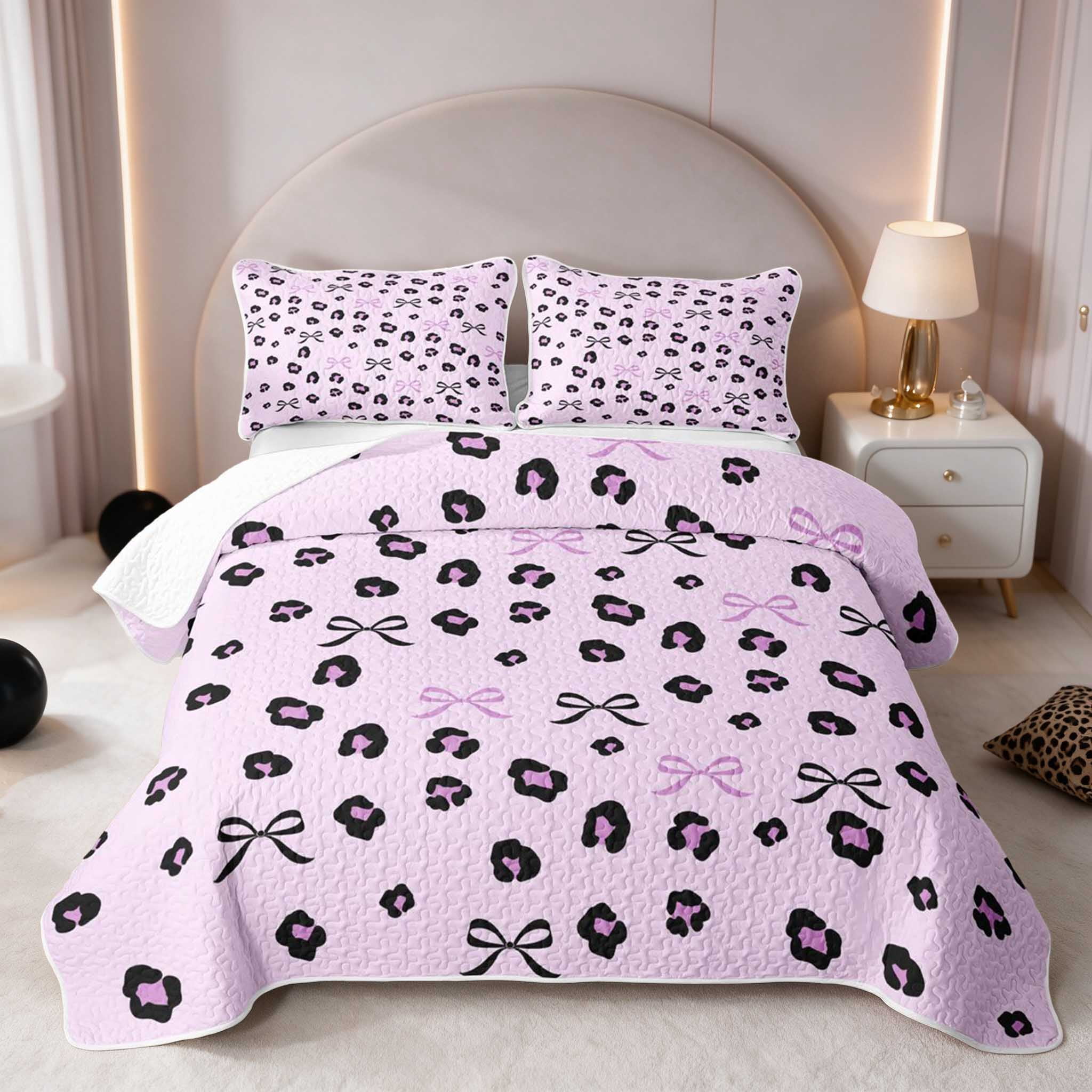 Baby Animal Ribon Manfei Lilac Leopard Bows Quilt King, Violet Ribbon Dots King Coverlet ...