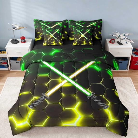 Radient Yellow Manfei Lime Yellow Honeycomb King Bedding, Radiant Crossed Sword King ...