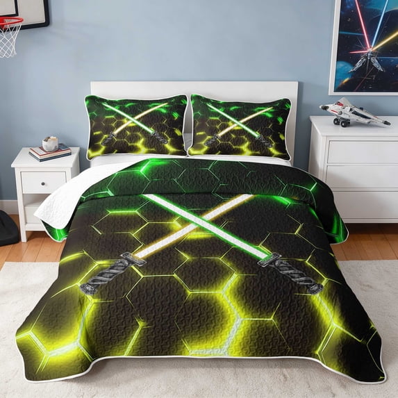Radient Yellow Manfei Lime Yellow Honeycomb Quilt King, Radiant Crossed Sword King ...