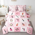 thumbnail image 1 of Manfei Lipstick Cosmetics Bedding Comforter Set 7 Pieces,Geometric Plaid Full Bedding Set,Pink Bowtie Bow Fitted Sheet Flat Sheet For Girls,Breathable Home Decor Reversible, 1 of 8