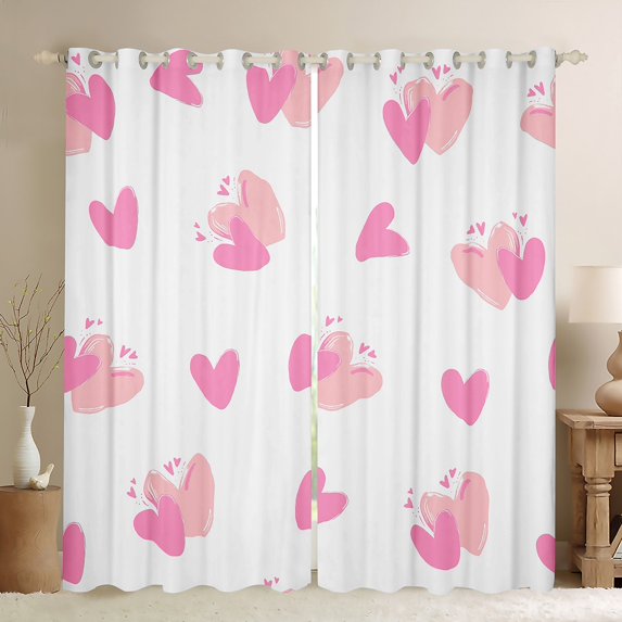 Manfei Love Heart Print Curtains Pack of 2 (42x84 Each) for Boys Girls,Romantic Valentine's Day Curtains Blackout,Pink White Bedroom Curtains,Ultra Soft Home Decor