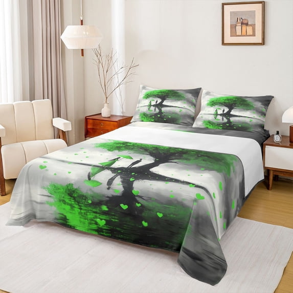 Manfei Love Heart Print Twin Sheet Sets 3pcs for Teens Adults,Romantic Sweet Couple Twin Fitted Sheet Microfiber,Happy Valentine's Day Breathable Flat Sheet,Breathable Home Decor