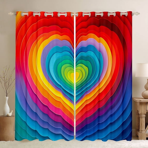 Manfei Love Heart Rainbow Blackout Curtains Set of 2 (52x84 Each), Watercolor Swirl Abstract Curtain, Blue Orange