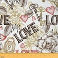 thumbnail image 1 of Manfei Love Print Fabric by the Yard (2 Yards), Vintage Flower Floral Decorative Fabric by the Yard, Ancient Key Sewing & Crafting Fabric, 1 of 6