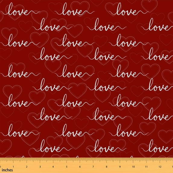 Manfei Love Script Fabric by the Yard 1 Yard, Romantic Heart Home Decor ...