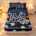 thumbnail image 1 of Manfei Lovely Astronaut Alphabet M Zipper Queen Comforter Set with Fitted Sheet and 2 Pillowcases,Celestial Space Planets Zipper Bedding Set,Navy Blue Reversible,4pcs, 1 of 8