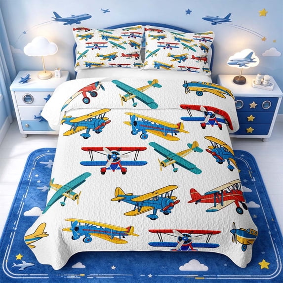 Manfei Lovely Biplane Quilt Full,Trendy Airplane Full Bedspread Sets,3 ...
