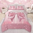 thumbnail image 1 of Manfei Lovely Bow Bowtie Bedding Comforter Set,Ribbon Bowknot Twin Comforter Sets,Pink Sparkling Print Bedding Set For Girls,Luxury Bedroom Decor Reversible,2-Piece, 1 of 8