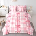 thumbnail image 1 of Manfei Lovely Bow Knot 7-Piece Bedding Comforter Set,Princess Bowtie King Bedding Sets,Pink Geomtric Plaid Bed Sheets For Teens,Luxury Bedroom Decor Reversible, 1 of 8
