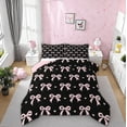 thumbnail image 1 of Manfei Lovely Bow Knot Full Size Comforter Sets,Princess Bowtie Loves Bedding Comforter Set,Pink Black Bedding Sets For Teens,Luxury Bedroom Decor Reversible,3-Piece, 1 of 8