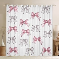 Manfei Lovely Bowtie Ribbon Black Out Curtains,Cute Bow Pattern Curtains Pack of 2 (42x63 Each),White Silver Pink Bedroom Curtains For Teens,Ultra Soft Home Decor