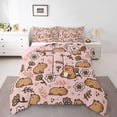 thumbnail image 1 of Manfei Lovely Capybara Queen Comforter Set,Cartoon Initial T Comforter Sets Queen,Pink,Pink Reversible,3 Pieces,1 Comforter and 2 Pillowcases, 1 of 7