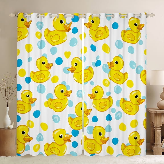 Manfei Lovely Cartoon Duck Blackout Curtains Set of 2 (52x84 Each),Geometric Polka Dot Window Curtains,Yellow Blue Curtains and Drapes For Child,Breathable Home Decor