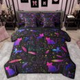 thumbnail image 1 of Manfei Lovely Cat Kitten 7pcs Bedding Comforter Set,Purple Feather Pattern Queen Bedding Sets,Cartoon Stars Print Queen Sheet Sets For Boys Girls,Luxury Bedroom Decor Reversible, 1 of 8