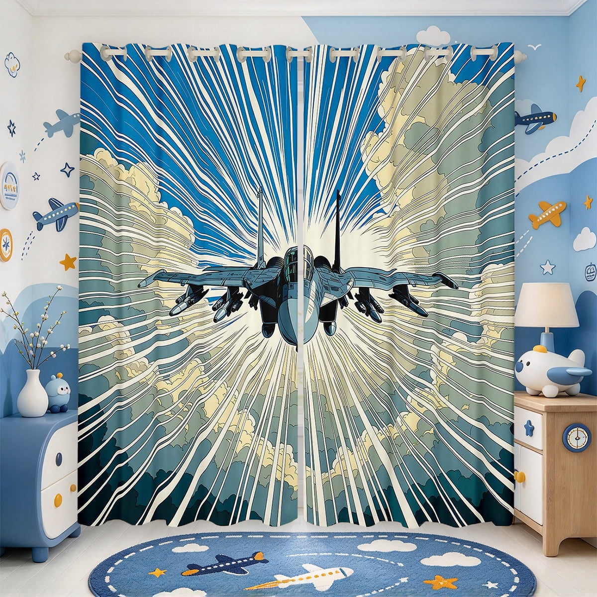 Pyjamas At Jet Manfei Lovely Fighter Jet Blackout Curtains Set of 2 (52x84 Each),Sky ...