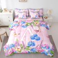 thumbnail image 1 of Manfei Lovely Letter A 7pcs Queen Bedding,Sweet Flower Bedding Comforter Set Queen,Multicolored,Pink Reversible, 1 of 7