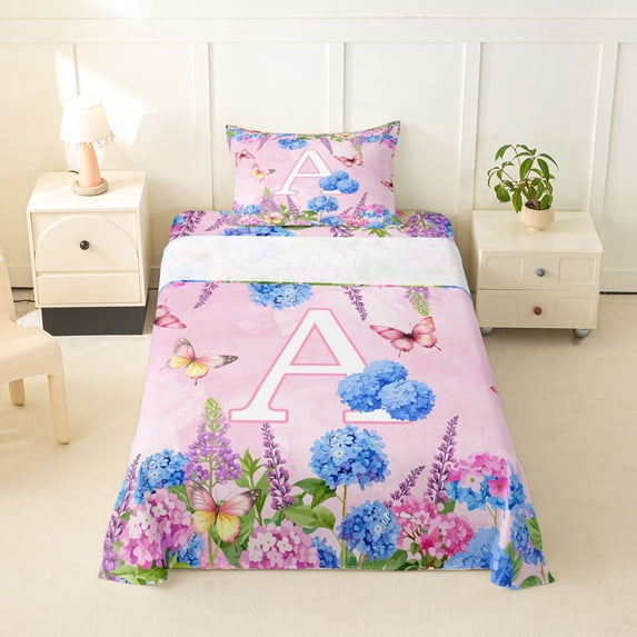 Manfei Lovely Letter A Twin Sheets,Sweet Flower Bedding,Multicolored,3-Piece