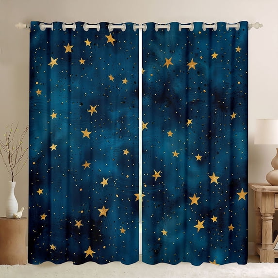 Manfei Lovely Ombre Stars Blackout Curtains,Sprinkle Print Window Curtains Pack of 2 (38x45 Each),Teal Gold