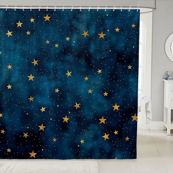 Manfei Lovely Ombre Stars Shower Curtain 72Wx78L,Sprinkle Print Bath Curtain,Teal Gold