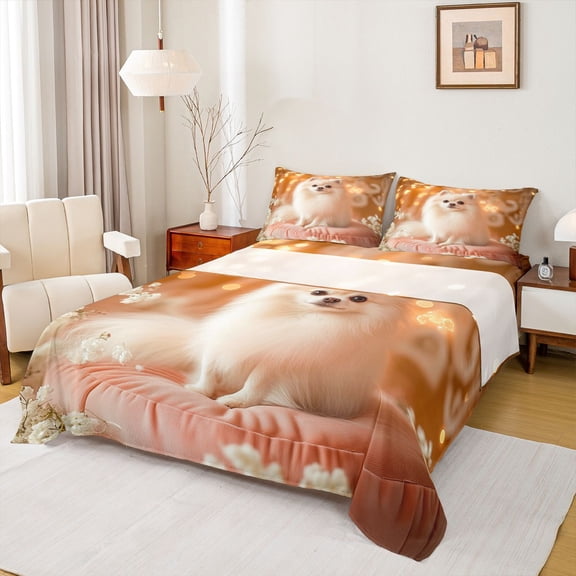 Manfei Lovely Puppy Dog Bed Sheets,Country Floral King Sheets,Cute Pet Animal Sheet Set For Teens,Luxury Bedroom Decor,4 Pieces