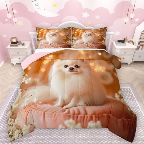 Manfei Lovely Puppy Dog Bedding Comforter Set,Country Floral Twin Comforter Sets,Cute Pet Animal Bedding Set For Teens,Luxury Bedroom Decor Reversible,2 Pieces