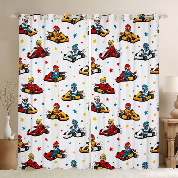 Manfei Lovely Race Car Blackout Curtains,Cartoon Stars Curtains Pack of 2 (42x84 Each),White