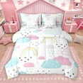 thumbnail image 1 of Manfei Lovely Rainbow 7pcs Bedding Comforter Set,Colorful Cartoon Clouds Queen Bedding Sets,Blue White Pink Queen Sheet Sets For Kids Girl, Microfiber Bedroom Decor Reversible, 1 of 9