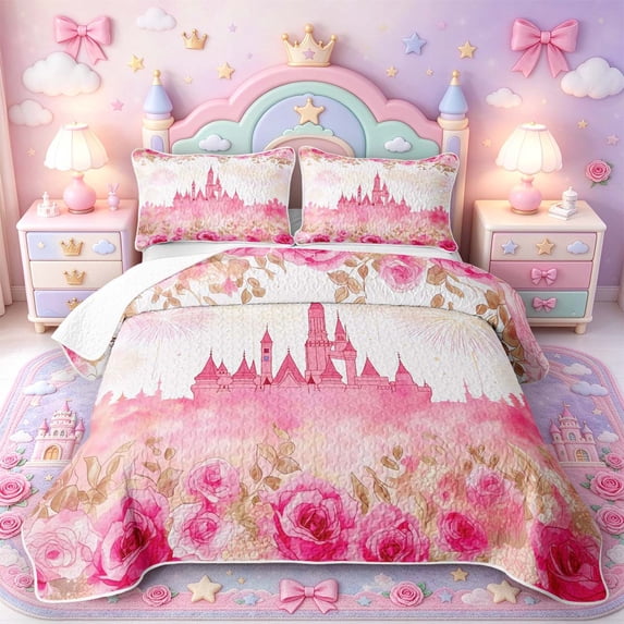 Manfei Lovely Rose Twin Quilt Set,Artistic Castle Twin Coverlet Set ...