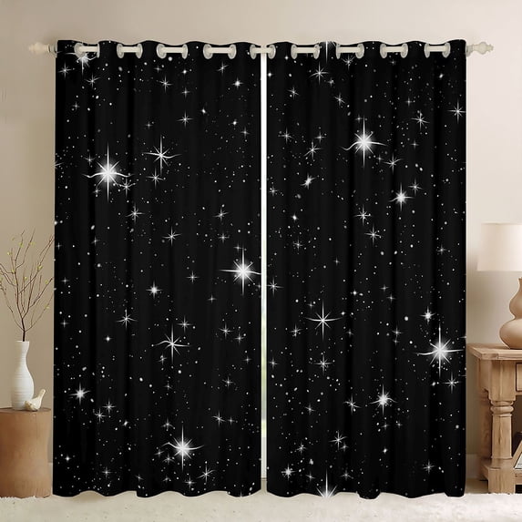 Manfei Lovely Stars Blackout Curtains,Kawaii Cartoon Theme Window Curtains Pack of 2 (38x45 Each),Black White