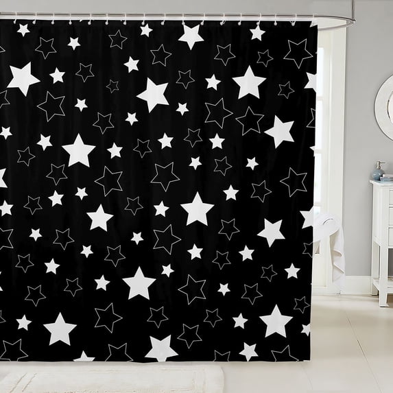 Manfei Lovely Stars Shower Curtain 72Wx72L,Cute Cartoon Themed Bathroom Curtain,Black White