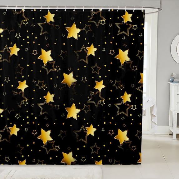 Manfei Lovely Stars Shower Curtain 72Wx84L,Galaxy Theme Bathroom Shower Curtain,Black Gold